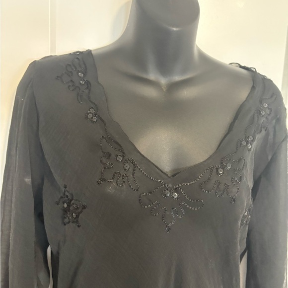 Y2K Lightweight Summer Sleek Sheer Black Women's Coverup Top Size Medium - Picture 4 of 13